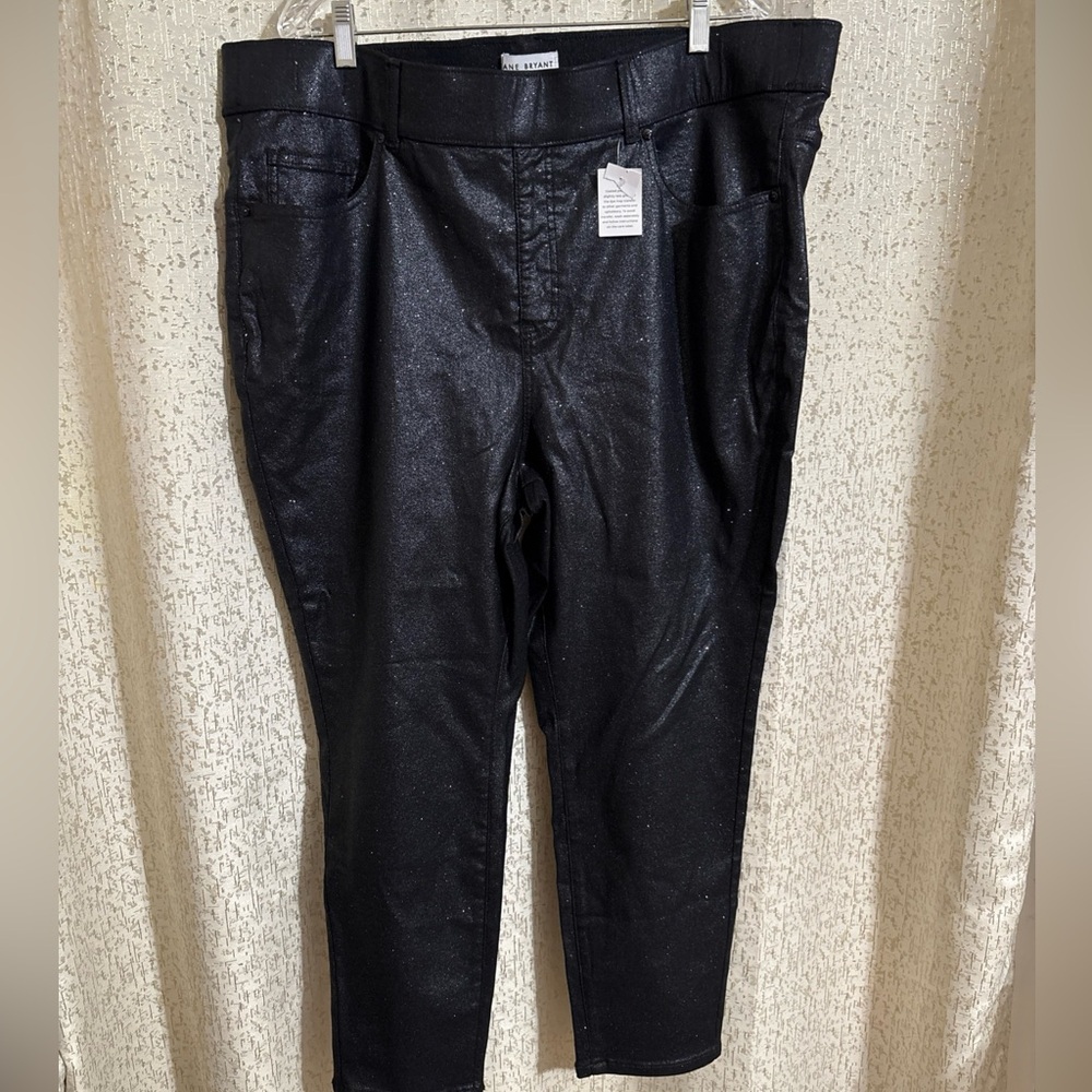 Lane Bryant Black Sparkle High RIse Pull On Jeggings Size 24 Short